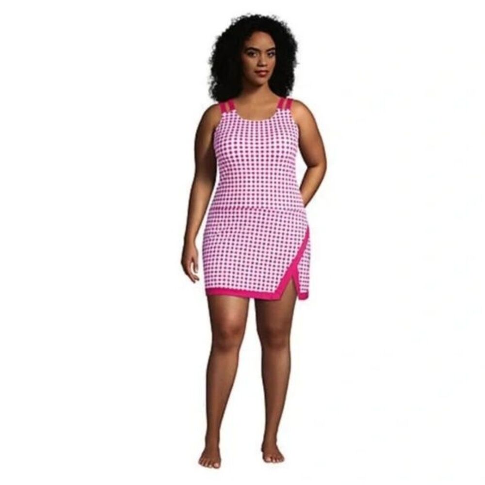 Lands' End x Draper James Pink Gingham Swim Dress Sz. 16W
